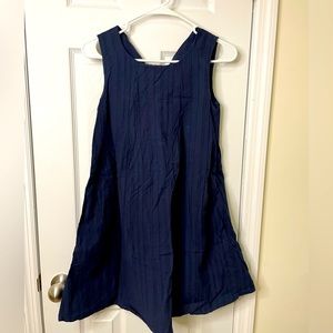 Women Navy Baby Doll Dress Flowy Two Side Pockets Tie Back Lightweight Breezy